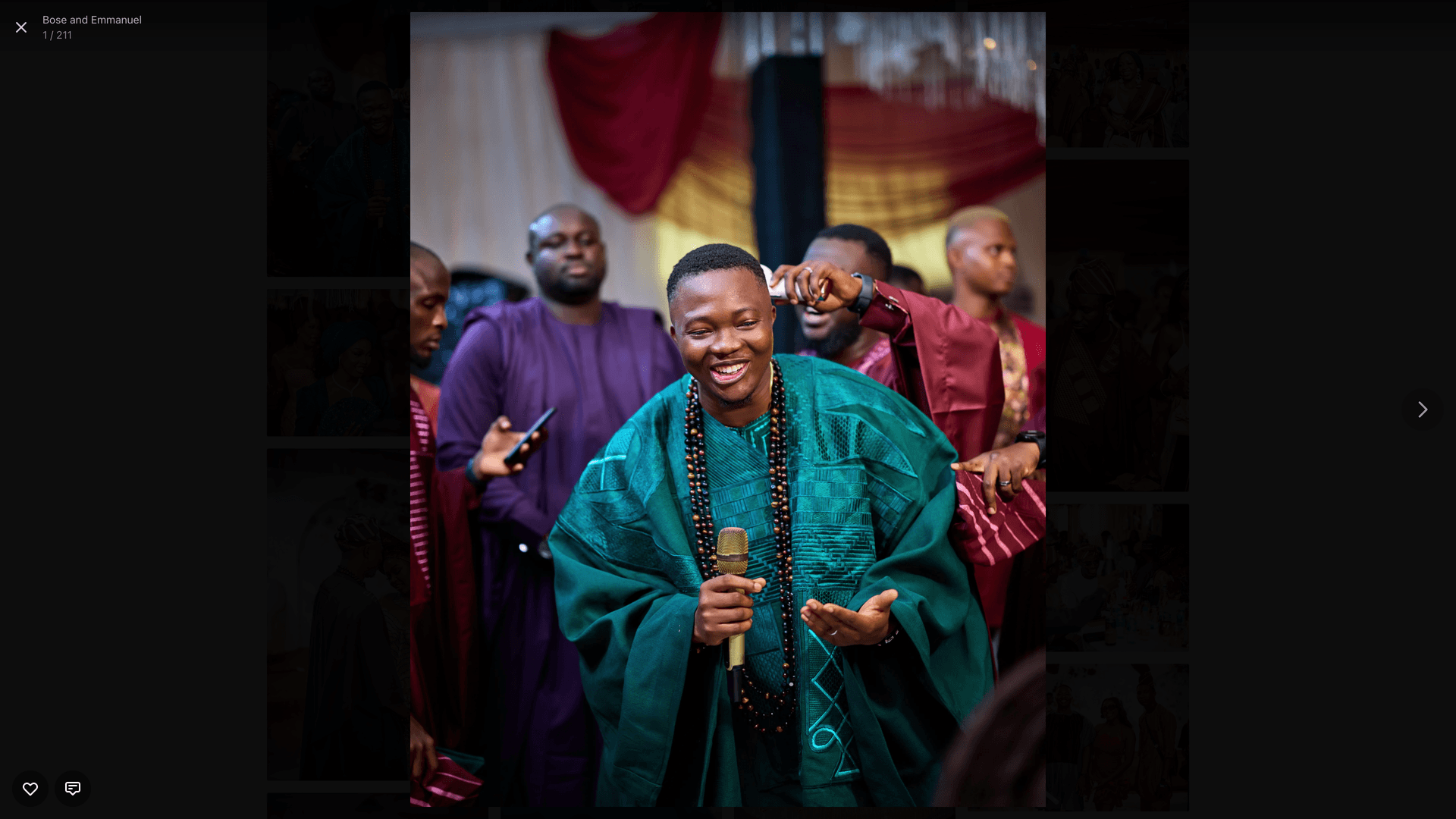 Lightbox view with favorite heart button and notes feature